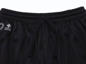 未使用 CHROME HEARTS クロムハーツ Mesh Varsity Shorts メッシュ バーシティショーツ サイズM ロゴプリント ブラック 中古 4b004048 