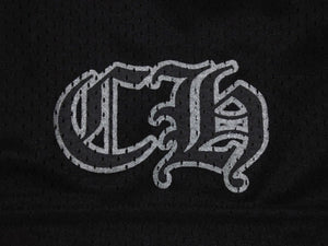未使用 CHROME HEARTS クロムハーツ Mesh Varsity Shorts メッシュ バーシティショーツ サイズM ロゴプリント ブラック 中古 4b004048 