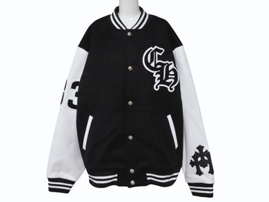 新品未使用 CHROME HEARTS クロムハーツ ヴァーシティジャケット スタジャン サイズXXL セメタリークロスパッチ ホースシュー 中古 4b004051