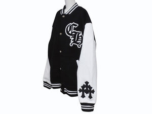 新品未使用 CHROME HEARTS クロムハーツ ヴァーシティジャケット スタジャン サイズXXL セメタリークロスパッチ ホースシュー 中古 4b004051