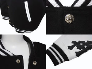 新品未使用 CHROME HEARTS クロムハーツ ヴァーシティジャケット スタジャン サイズXXL セメタリークロスパッチ ホースシュー 中古 4b004051