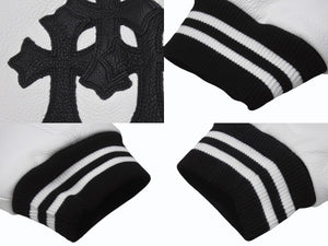 新品未使用 CHROME HEARTS クロムハーツ ヴァーシティジャケット スタジャン サイズXXL セメタリークロスパッチ ホースシュー 中古 4b004051
