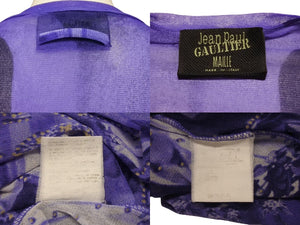JEAN PAUL GAULTIER MAILLE ジャンポールゴルチエ マイユ 総柄 半袖 パワーネット ブルー 人物柄 ナイロン メッシュ サイズM 美品 中古 4b004065
