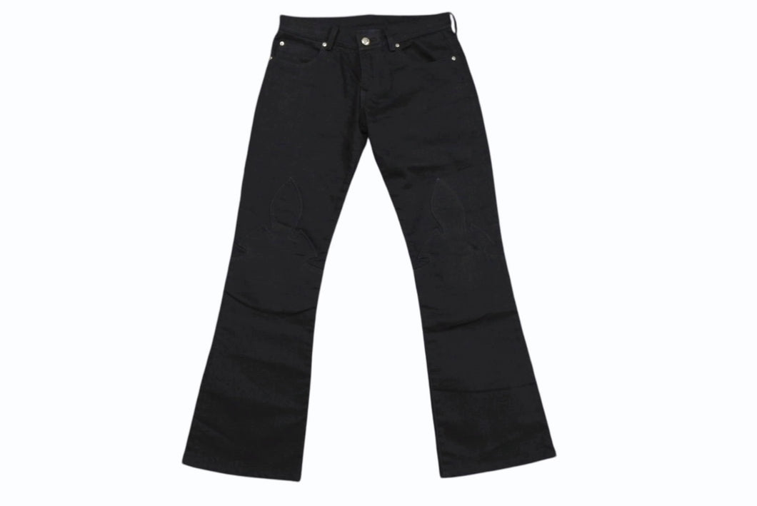 極美品 CHROME HEARTS クロムハーツ フレアニーステッチデニムパンツ 255536 コットンシルバー925 サイズ26 ブラック 中古 4b004067 