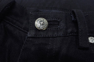 極美品 CHROME HEARTS クロムハーツ フレアニーステッチデニムパンツ 255536 コットンシルバー925 サイズ26 ブラック 中古 4b004067 