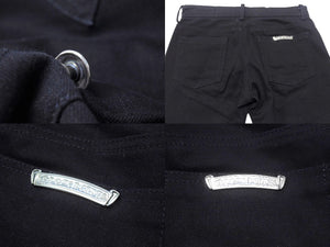 極美品 CHROME HEARTS クロムハーツ フレアニーステッチデニムパンツ 255536 コットンシルバー925 サイズ26 ブラック 中古 4b004067 
