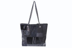 極美品 CHANEL シャネル パッチワーク チェーントートバッグ 25番台 ココマーク キャンバス デニム ツイード パテント レザー 中古 4b004068