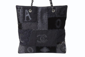 極美品 CHANEL シャネル パッチワーク チェーントートバッグ 25番台 ココマーク キャンバス デニム ツイード パテント レザー 中古 4b004068