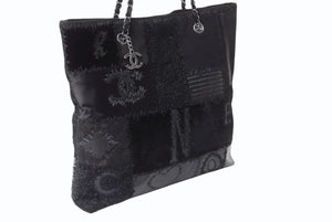 極美品 CHANEL シャネル パッチワーク チェーントートバッグ 25番台 ココマーク キャンバス デニム ツイード パテント レザー 中古 4b004068