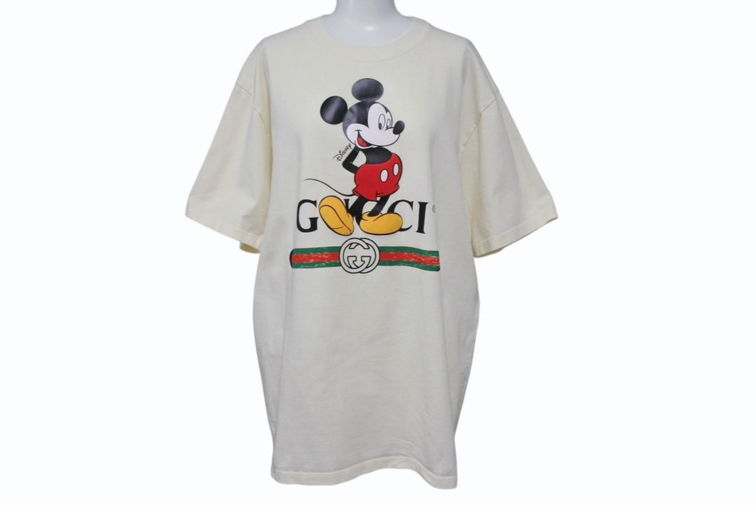 GUCCI × DISNEY グッチ ディズニー 20AW ミッキーマウス 半袖Ｔシャツ クリーム コットン プリント サイズS 565806 美品 中古 4b004072