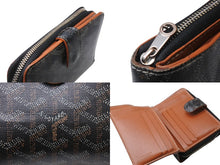 Load image into Gallery viewer, GOYARD ゴヤール TUILERIES チュイルリー 二つ折り財布 ウォレット PVC レザー ブラック ブラウン シルバー金具 良品 中古 4b004076