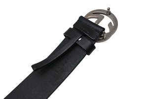 GUCCI グッチ インターロッキングGベルト GGロゴ 368186 レザー ブラック サイズ34 シルバー金具 美品 中古 4b004078 