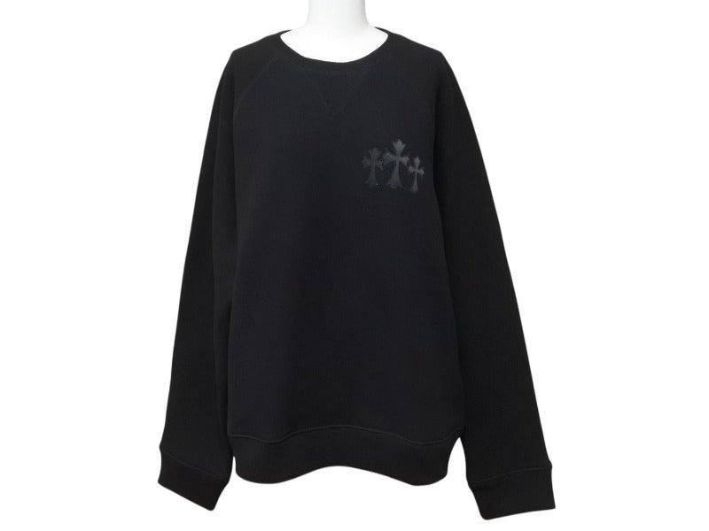 新品同様 CHROME HEARTS クロムハーツ セメタリークロスパッチ ラグラン スウェットシャツ サイズL ブラック シルバー925 中古 4b004083