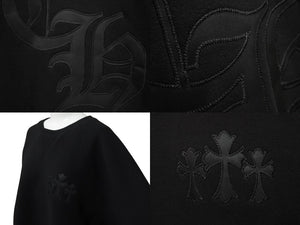 新品同様 CHROME HEARTS クロムハーツ セメタリークロスパッチ ラグラン スウェットシャツ サイズL ブラック シルバー925 中古 4b004083