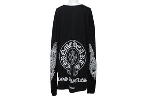 新品同様 CHROME HEARTS クロムハーツ ラスベガス限定 ホースシュー ロゴ ロンT 長袖Tシャツ ブラック ホワイト サイズXXL 中古 4b004085