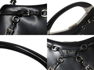 CHRISTIAN DIOR クリスチャンディオール ハンドバッグ ボンテージ ヴィンテージ 11-MA-0063 ブラック シルバー金具 美品 中古 4b004090