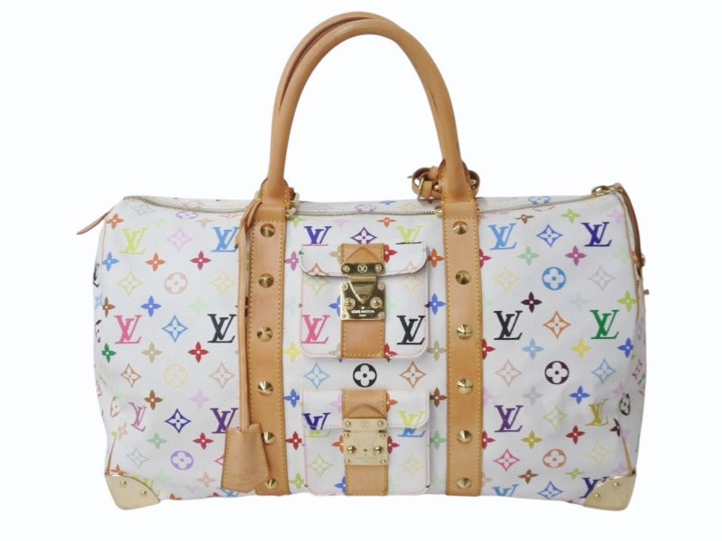 LOUIS VUITTON ルイヴィトン キーポル45 ボストンバッグ M92641 モノグラム マルチカラー ホワイト 村上隆 美品 中古 4b004093