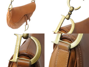 Christian Dior クリスチャンディオール サドルバッグ チャーム ショルダーバッグ ヴィンテージ レザー ブラウン 美品 中古 4b004094
