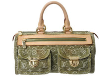 Load image into Gallery viewer, 極美品 LOUIS VUITTON ルイヴィトン ハンドバッグ デニム ネオスピーディ M95215 モノグラムデニム カーキ ゴールド金具 中古 4b004098
