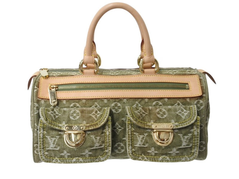 極美品 LOUIS VUITTON ルイヴィトン ハンドバッグ デニム ネオスピーディ M95215 モノグラムデニム カーキ ゴールド金具 中古 4b004098