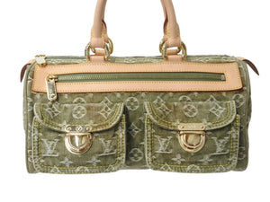 極美品 LOUIS VUITTON ルイヴィトン ハンドバッグ デニム ネオスピーディ M95215 モノグラムデニム カーキ ゴールド金具 中古 4b004098