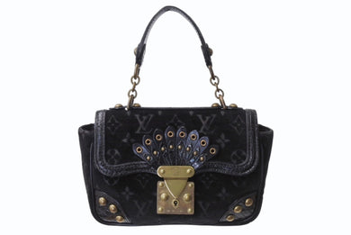 LOUIS VUITTON ルイヴィトン ブルール アーヴァイン ハンドバッグ M92733 ベルベット エキゾチックレザー ブラック ゴールド金具 美品 中古 4b004100