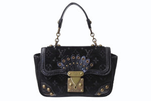 LOUIS VUITTON ルイヴィトン ブルール アーヴァイン ハンドバッグ M92733 ベルベット エキゾチックレザー ブラック ゴールド金具 美品 中古 4b004100