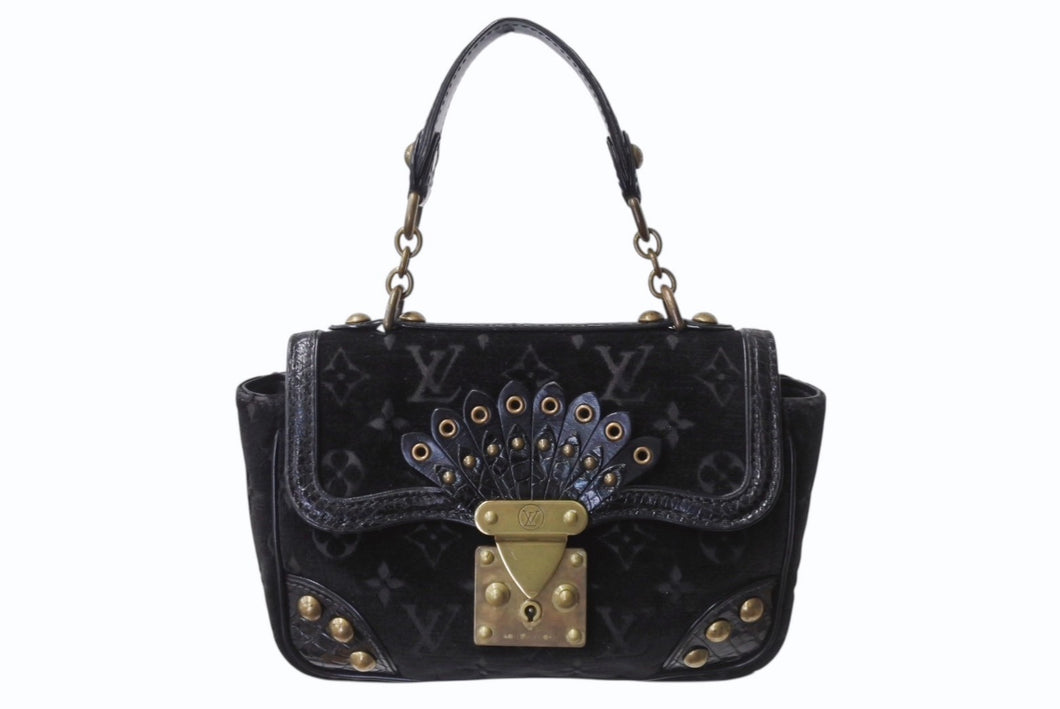 LOUIS VUITTON ルイヴィトン ブルール アーヴァイン ハンドバッグ M92733 ベルベット エキゾチックレザー ブラック ゴールド金具 美品 中古 4b004100