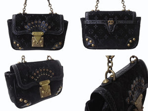 LOUIS VUITTON ルイヴィトン ブルール アーヴァイン ハンドバッグ M92733 ベルベット エキゾチックレザー ブラック ゴールド金具 美品 中古 4b004100
