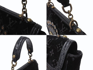 LOUIS VUITTON ルイヴィトン ブルール アーヴァイン ハンドバッグ M92733 ベルベット エキゾチックレザー ブラック ゴールド金具 美品 中古 4b004100