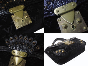 LOUIS VUITTON ルイヴィトン ブルール アーヴァイン ハンドバッグ M92733 ベルベット エキゾチックレザー ブラック ゴールド金具 美品 中古 4b004100