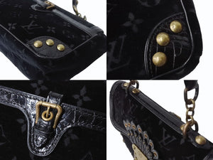 LOUIS VUITTON ルイヴィトン ブルール アーヴァイン ハンドバッグ M92733 ベルベット エキゾチックレザー ブラック ゴールド金具 美品 中古 4b004100