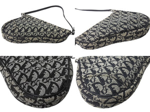 ChristianDior クリスチャンディオール トロッター サドルポーチ ロゴ ハンドバッグ 総柄 ブラック シルバー金具 MC1002 美品 中古 4b004102