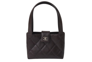 CHANEL シャネル ハンドバッグ 6番台 ラムスキン ココマーク キルティング ブラウン ヴィンテージ シルバー金具 美品 中古 4b004103