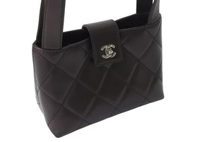 CHANEL シャネル ハンドバッグ 6番台 ラムスキン ココマーク キルティング ブラウン ヴィンテージ シルバー金具 美品 中古 4b004103