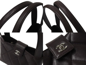 CHANEL シャネル ハンドバッグ 6番台 ラムスキン ココマーク キルティング ブラウン ヴィンテージ シルバー金具 美品 中古 4b004103