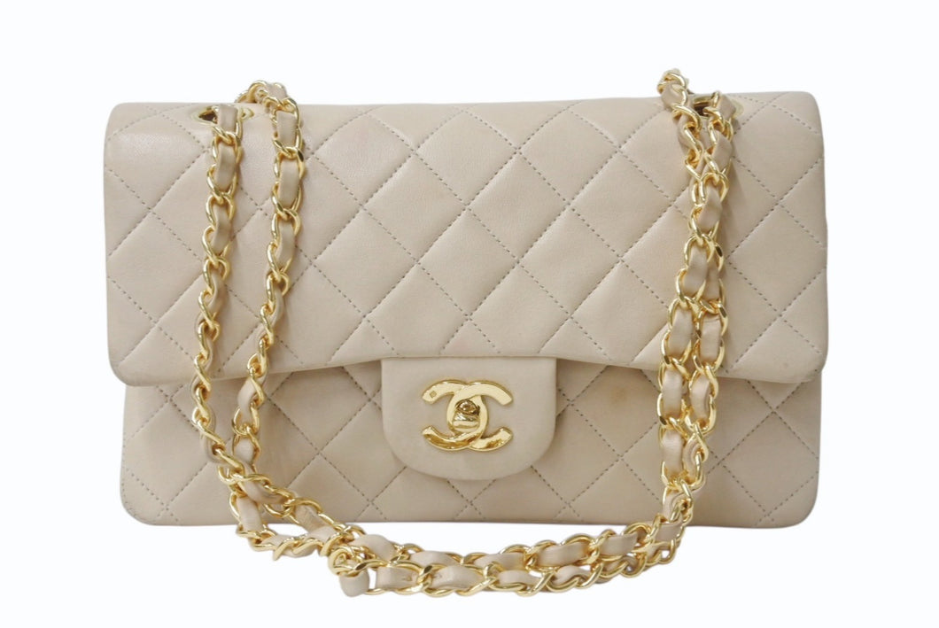 CHANEL シャネル マトラッセ23 Wフラップ Wチェーンショルダーバッグ 2番台 ラムスキン ココマーク ベージュ ゴールド金具 美品 中古 4b004104