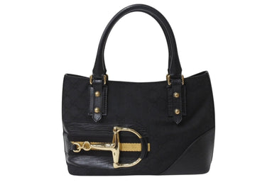 GUCCI グッチ トートバッグ ホースビット 137475 GGキャンバス レザー イタリア製 ブラック ゴールド 美品 中古 4b004105