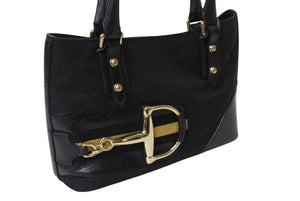 GUCCI グッチ トートバッグ ホースビット 137475 GGキャンバス レザー イタリア製 ブラック ゴールド 美品 中古 4b004105 