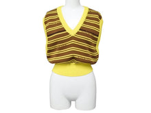 Load image into Gallery viewer, 極美品 MIUMIU ミュウミュウ ニット ベスト ロゴ ボーダー ウール イエロー ブラウン マルチカラー 中古 4b004108