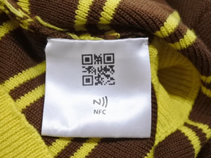 極美品 MIUMIU ミュウミュウ ニット ベスト ロゴ ボーダー ウール イエロー ブラウン マルチカラー 中古 4b004108