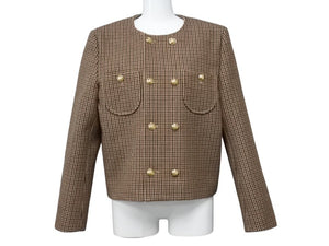 極美品 CELINE セリーヌ チェルシージャケット 2V77R064V.28BZ コットン ナイロン ウール ブラウン ブラック ボルドー 中古 4b004110