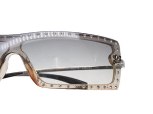 CHANEL シャネル サングラス ココマーク 5077-B イタリア製 メタル ラインストーン グレー シルバー金具 中古 美品 4b004112