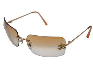 極美品 CHANEL シャネル リムレス サングラス ラインストーン 2000s 4017-D メタル ブラウン ゴールド金具 サイズ62□17 中古 4b004115