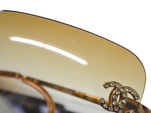極美品 CHANEL シャネル リムレス サングラス ラインストーン 2000s 4017-D メタル ブラウン ゴールド金具 サイズ62□17 中古 4b004115