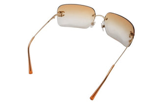 極美品 CHANEL シャネル リムレス サングラス ラインストーン 2000s 4017-D メタル ブラウン ゴールド金具 サイズ62□17 中古 4b004115