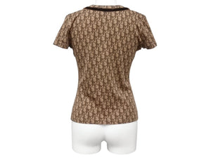 CHRISTIAN DIOR クリスチャンディオール ガリアーノ期 トロッター Vネック リボン半袖Tシャツ コットンブラウン サイズ36 美品 中古 4b004121 