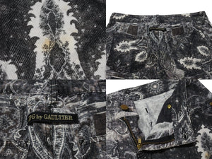 極美品 Jean Paul GAULTIER ジャンポールゴルチェ パンツ ペイズリー柄 コットンコーデュロイ ブラック ホワイト サイズ40 中古 4b004122 