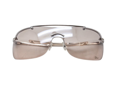 極美品 CHRISTIAN DIOR クリスチャンディオール サングラス 一枚レンズ AURFL 115 ブラウン シルバー金具 中古 4b004124