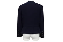 Load image into Gallery viewer, 極美品 CHANEL シャネル ノーカラー ツイードジャケット サイズ40 ココマークボタン ネイビー ヴィンテージ 中古 4b004128